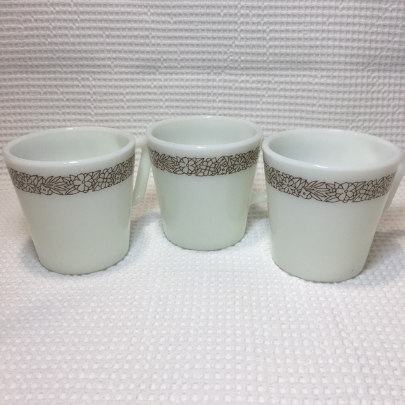Pyrex Woodland Pattern Milk Glass Mugs (Set of 3) - Picture 1 of 4